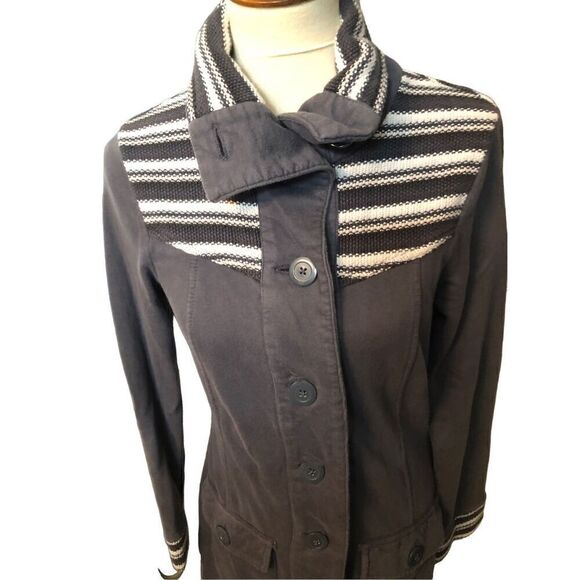 Prana Coat Knit Woven Button Up Pockets Long Jacket Gray XS - Picture 4 of 14